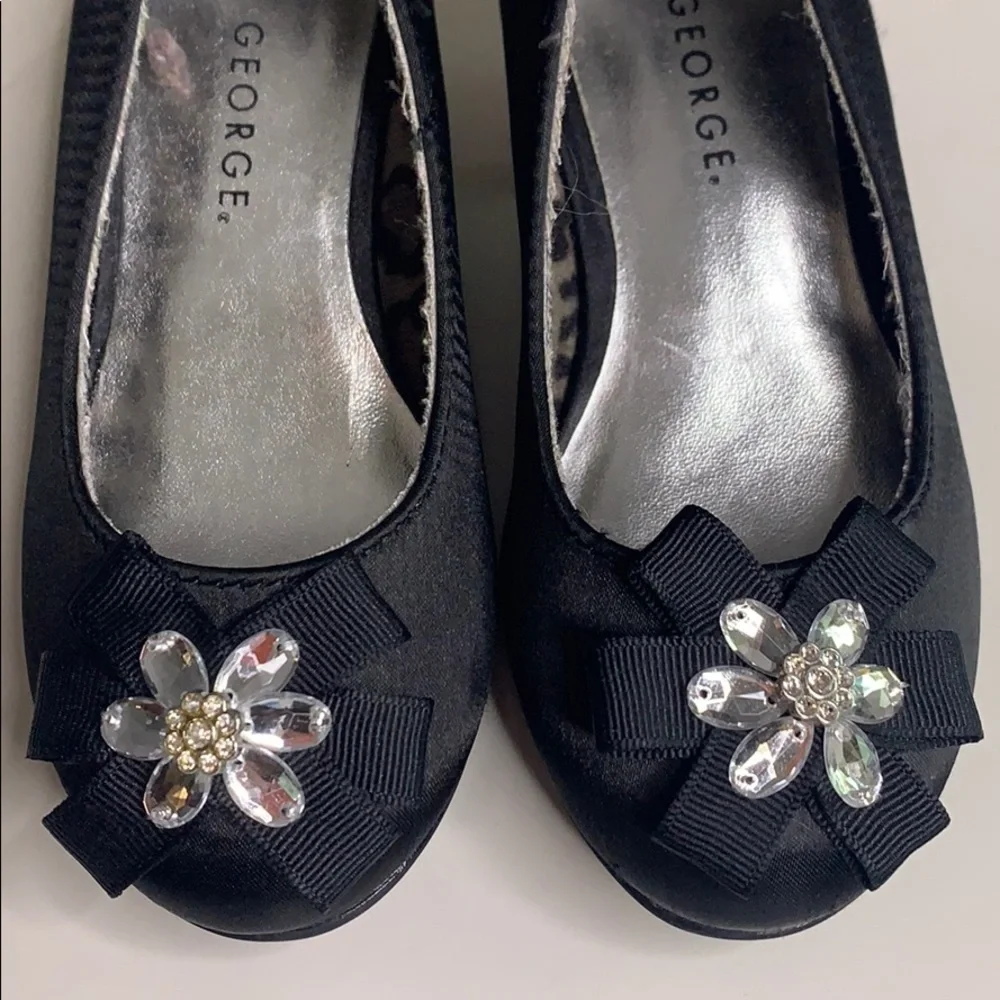 Satin Black Crystal Flower kitten heel girl party holiday shoes toddler 8